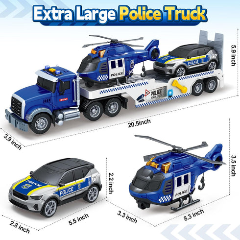 3 4 5 6 7 8 20.5" Kids Toys for Years Old Boys, Police Truck Toy with Racing Car and Helicopter, Toddler Friction