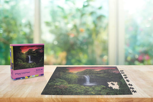 Rainbow Falls, Hawaii Waterfall - 500 Piece Jigsaw Puzzle for Adults, 20.4 in. x 14.9 in. | 52 x 38 cm