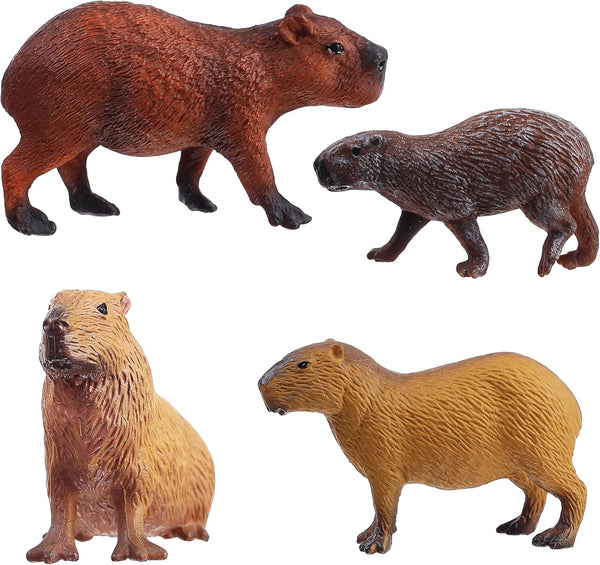 FLORMOON 4pcs Animal Figures, Plastic Capybara Figurines for Science Project and Birthday Cake Topper for Kids