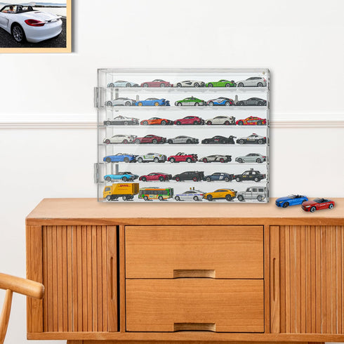 YYDS 1/64 Scale Diecast Display Case for 35 Toy Cars, Wall Mount, Mirrored Back, Hot Matchbox Cars