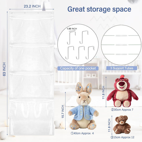 Hanging Stuffed Animal Storage, Over Door Large Plush Toy Organizer with Metal Hook, Baby Accessory Holder for Nursery