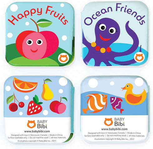 Floating Baby Bath Books, Waterproof Bath Books for Babies, Set of 2 - Fruits & Sea Animals