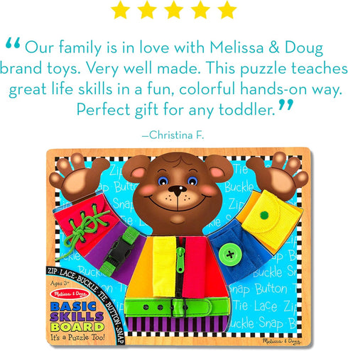 Melissa & Doug Basic Skills Puzzle Board - Wooden Activity Board for Fine Motor Skills, Ages 3+
