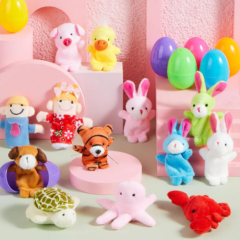 24 JOYIN Pcs Prefilled Easter Eggs with Animal Finger Puppets for Toddlers and Kids, Easter Basket Stuffers, Easter Egg