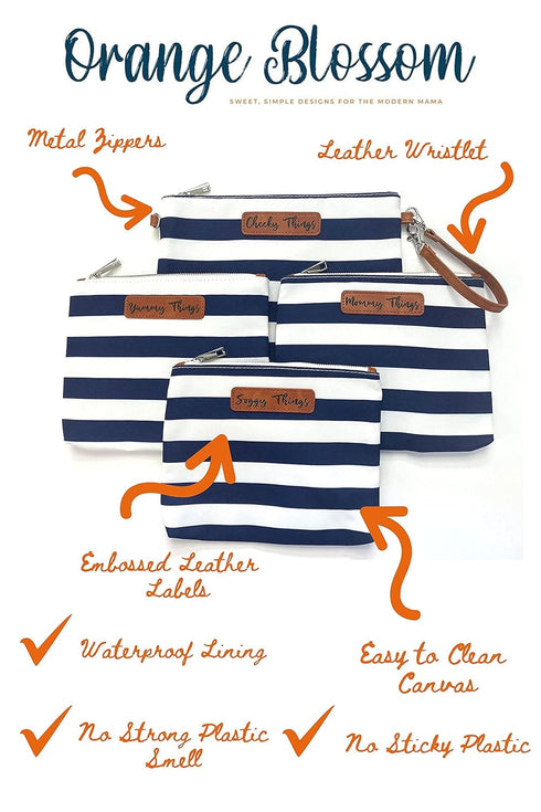 Orange Blossom Diaper Bags Set 4 Stylish Diaper Bag Organizing Pouches - XL of Navy and White Striped Canvas Diaper Bag