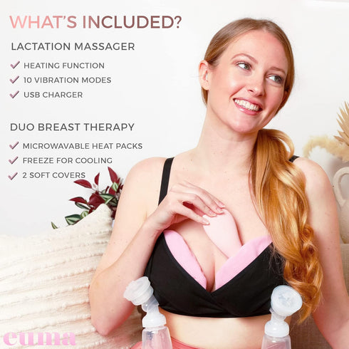 Breast Massager for Breast Feeding Essentials New Mom - Vibrating Lactation Massager with Heat and Breast Therapy Pads: