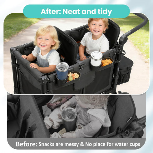 W2 4 (2 4 (2-Pack) Wonderfold Wagon Snack Tray with Spill-Proof Cup Holders - Compatible with WONDERFOLD & Elite