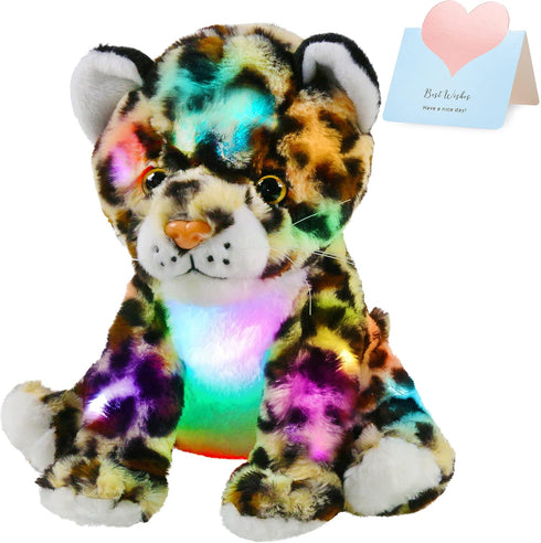 BSTAOFY 10’’ Light up Cheetah Stuffed Animal, Plush LED Leopard Night Light, Bedtime Jungle Toy