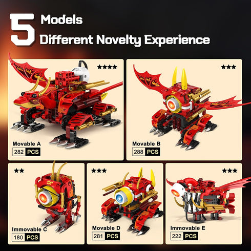 5-in-1 6 5 354PCS Set 8-12 HOGOKIDS Dragon Robot Building Toys with Lighting Colors & Light Effects - Remote & App
