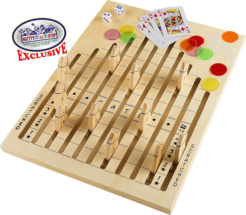Set Exciting Wooden Horse Racing Game with Dice and Cards