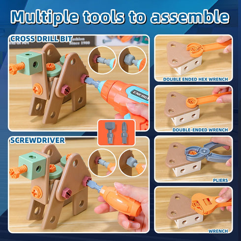 Set Drill,120Pcs Set ToolBench,Montessori 2+Year 2-4,Pretend 3-5 VEAIS Kids Tool with Toddler Tool with Toy