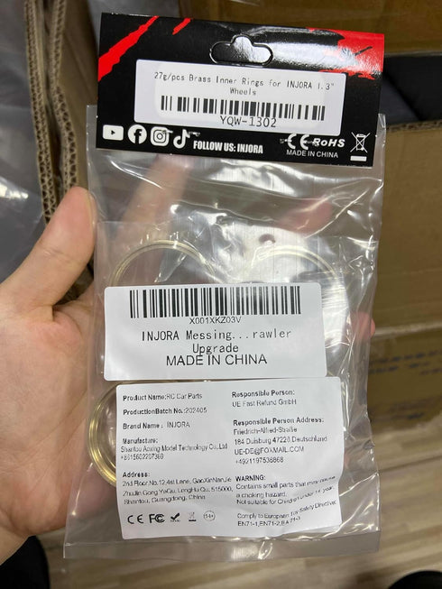 INJORA Brass Inner Beadlock Rings - 27g/pc 1.3" Wheel Weights for 1/24 1/18 RC Crawler Upgrade