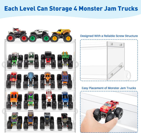 20 5 Assembly Monster Trucks Display Case Holding for Monster Trucks Acrylic Storage Case Tiers Monster Trucks