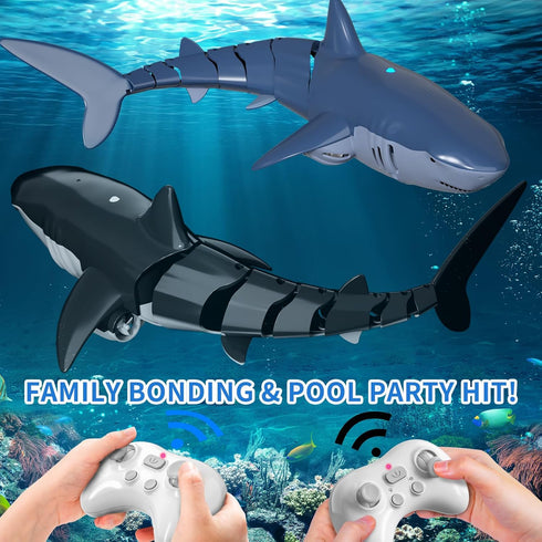 2.4GHz 1:18 Swimming 4 5 6 7 Remote Control Shark Toy for Pool, Scale High Simulation RC Shark with Light & Spray