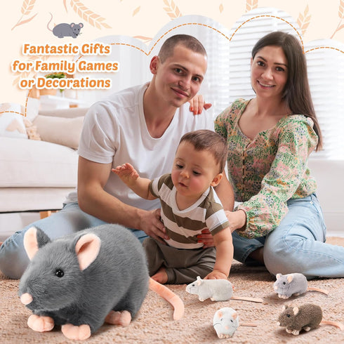 5 Pcs Mouse Stuffed Animals Set - 14'' Large Mommy Rat Plush with 4 Small Mouse Babies for Kids Birthday