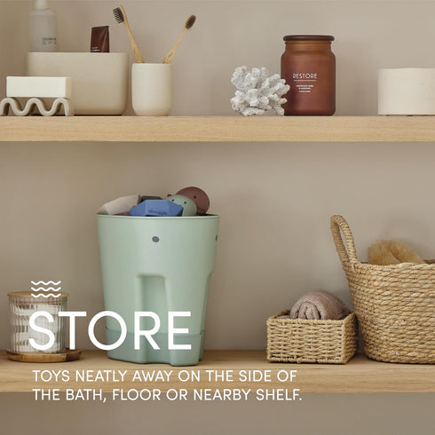 SHNUGGLE Ellie Bath Toy Storage Scoop | Baby & Toddler Bath Toy Drying Caddy with Drip Tray - Eucalyptus Green