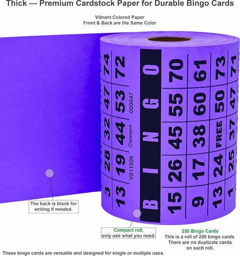 250 Bingo Game Cards, Purple (8 Color Selection), 4” x 3.5”, for Every Events, Customizable Book, Single or Multi Use for Daubers or Chips