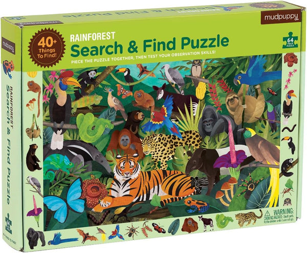 Mudpuppy 64 Piece Rainforest Search & Find Puzzle Featuring Diverse Exotic Animals for Ages 4+