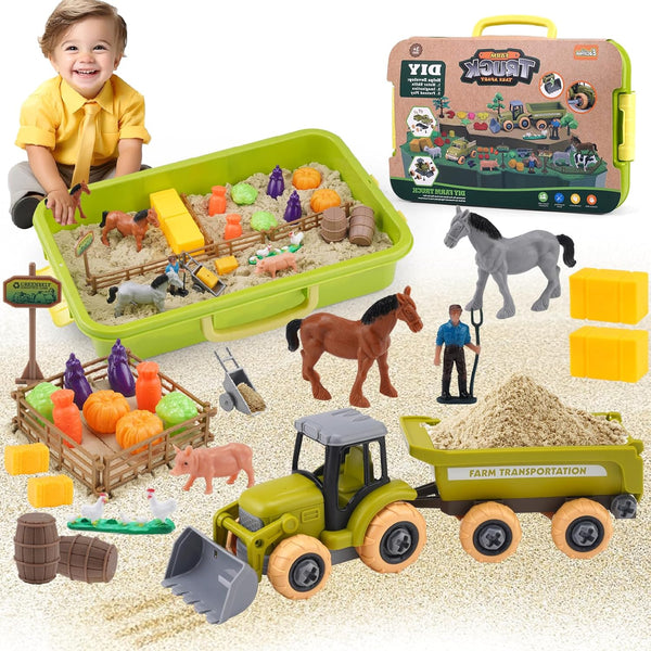 Eaciilee Play Sand Farm Toys, Farm Sensory Bins with 2.2lb Magic Sand,