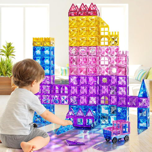 PEADUCK 50PCS Set 4-8, 3-5 Magnetic Tiles Educational Toys, Magnetic Blocks Building with Marbles Run for Kids Ages