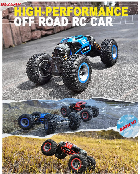 BEZGAR TD141 RC Cars, 1:14 Scale Remote Control Car, 4WD Transform 15 KMH All Terrains Crawler RC Stunt Car for Boys