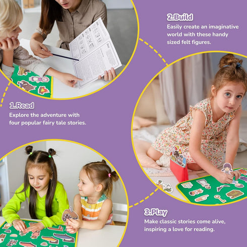 12 Pack Set,Fairy-Tales CHEFAN Felt Board Stories Flannel Board Stories with a Foldable Board for Preschool