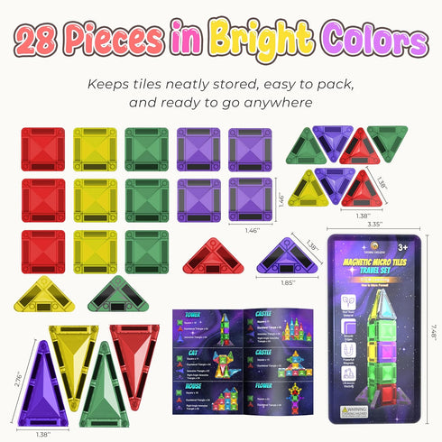 3+ 28pc) Desire Deluxe Micro Magnetic Tiles Building Blocks Toy - STEM Educational Travel Size Magnetic Blocks