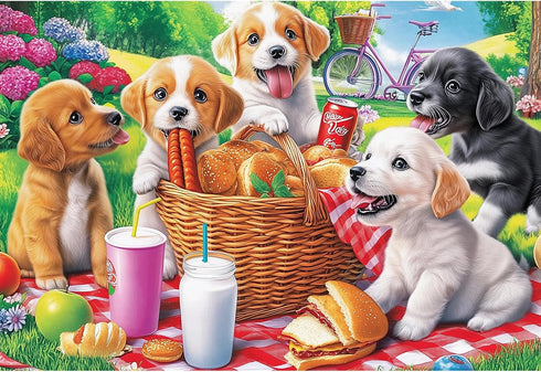 VOLUVOLU 100 Piece Dog Puzzles for Kids Ages 6-8 8-10 - Picnic Puppy