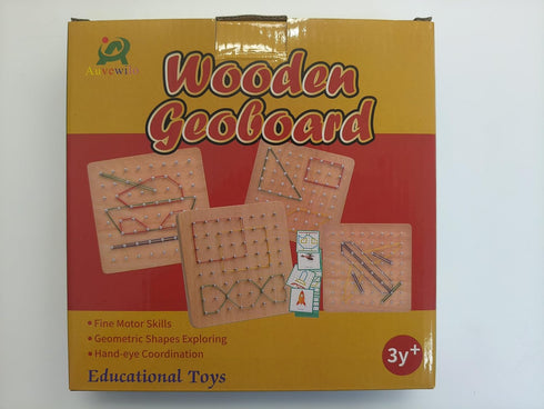 Wooden Geoboard with Rubber Bands, Educational Toy for Spatial Reasoning and Fine Motor Skills for Kids 3 Years+