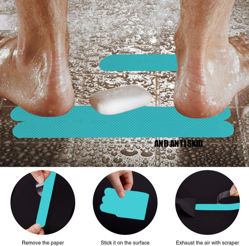 12 Secopad Original Anti-Slip Shower Stickers for Bathtub & Shower Floor, Strong Adhesive Safety Strips with Scraper