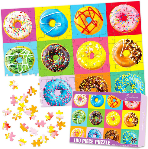 100 Piece Donuts Jigsaw Puzzle for Kids Teens Age 4-8, Family Time Gift