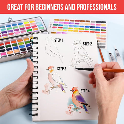 Art Vista Set 100 Set Premium Watercolor Paint Bundle with Bright Colors & Paper Pad for Beginners & Professional