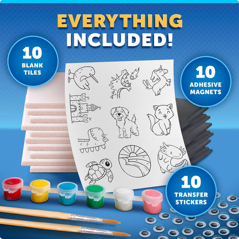 10 6 Blue Marble Magnetic Tile Art Craft Kit - Paint Your Own Magnetic Mini Tiles, Includes Tiles, Magnets, Paints