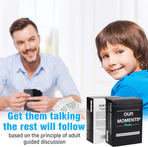 OUR MOMENTS Families: 100 Conversation Starter Cards for Families - Relationship Building for Car Travel & Family