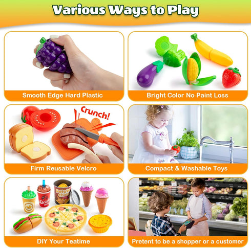 Sets Playset 3+ Pretend Play Food for Toddlers, Kids Grocery Store with Shopping Bags,Calculator, Cutting Play Food