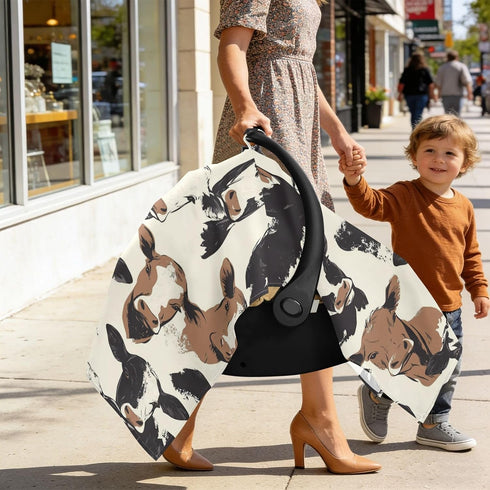 Dalzium Western Cow Print Car Seat Cover Baby, Carseat Canopy Cover for Girl Boy, Breathable Baby Carrier Cover