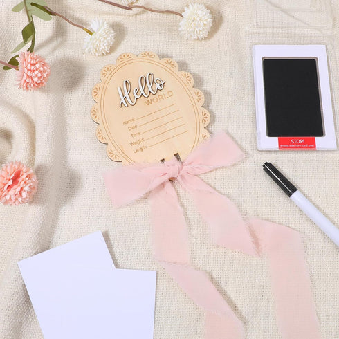Josojoou 5.7in 3D Baby Name Announcement Sign, Wooden Newborn Birth Announcement Sign, Double-sided Hello World Newborn