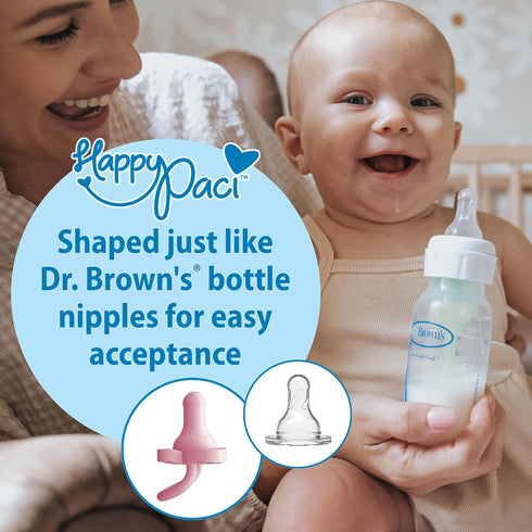 100% 0-6m, 3-Pack Dr. Brown's HappyPaci Silicone Baby Pacifier, Contoured One-Piece Design, Light Pink/Pink/White