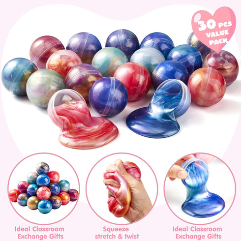 30 JOYIN PCS Valentine Gift Cards with Slime, Galaxy Slime Stress Relief Fidget Toy for Kids Party Favor, Classroom