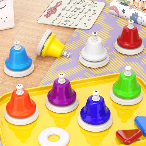 Facmogu 8 Desk Bells, Notes Diatonic Metal Hand Bells, Rainbow Music Bells, Musical Learning Teaching Percussion
