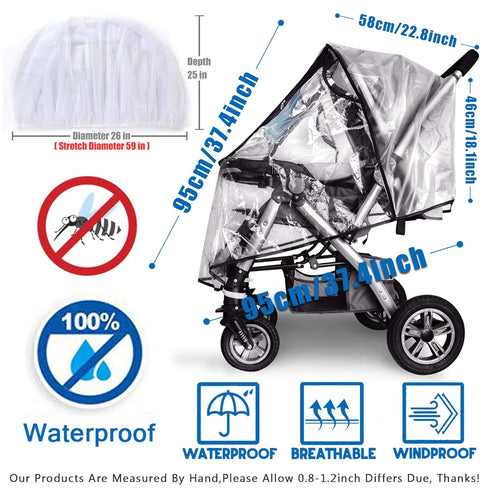 Stroller Rain Cover and Baby Stroller Mosquito Net, Universal Waterproof Windproof Protection Set