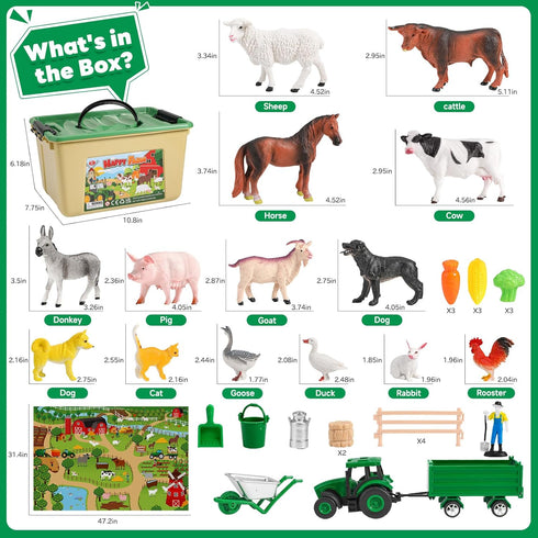 WAIIW Toddlers,38 47.2x31.4 Playset 3-5 Farm Animal Toys for PCS Realistic Animal Figurines Toys with Large Activity