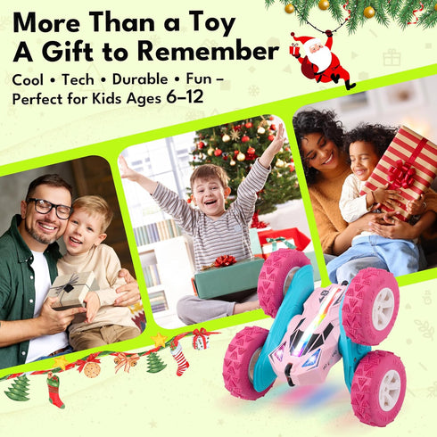6-12, 4WD 360 Threeking New Remote Control Car RC Flip Stunt Double Sided Driving Cars Toys for Girls Ages USB-C