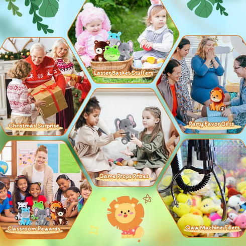 RoundFunny 6 7 Inch Pcs Forest Animals Toys Zebra Lion Hippo Bear Elephant Frog Large Stuffed Animals Bulk for Woodland