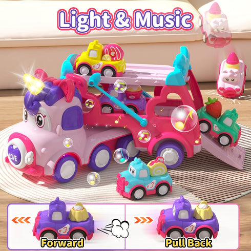 7 1 1 2 2 3, 1 2 3 usrela in Unicorn Carrier Truck Toy for Year Old Girl Car with Light & Music, Princess Toddler Girl