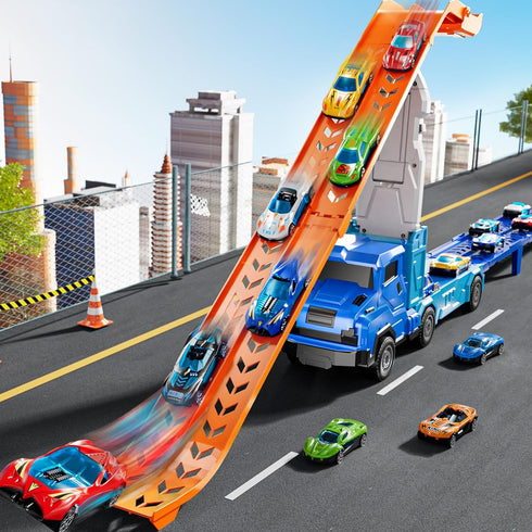 XINNOVEL 3 4 5 6 7 8 Set 12 3 4 5 6 Toddler Car Truck Toys for Years Old Boys, Transporter Truck Toy Track