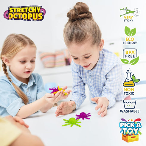 Octopus Wall Crawling Sticky Toys for Kids, 4 Pack Soft Flexible Squishy Walkers, Colorful Climbers for Birthday Party