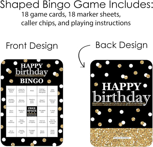 Big Dot of Happiness Adult Happy Birthday Bingo Cards - Gold | Find The Guest Game for Birthday Party - Set of 18