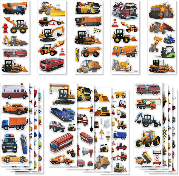 BEESTECH 400+ Cars and Truck Stickers for Kids, 24 Sheets Construction Stickers for Birthday Party Favors