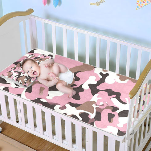 SyXIOP 28" 52" Camouflage Brown Peach Cooling Baby Bed Mattress x Breathable Crib Mattress pad for Baby&Toddler
